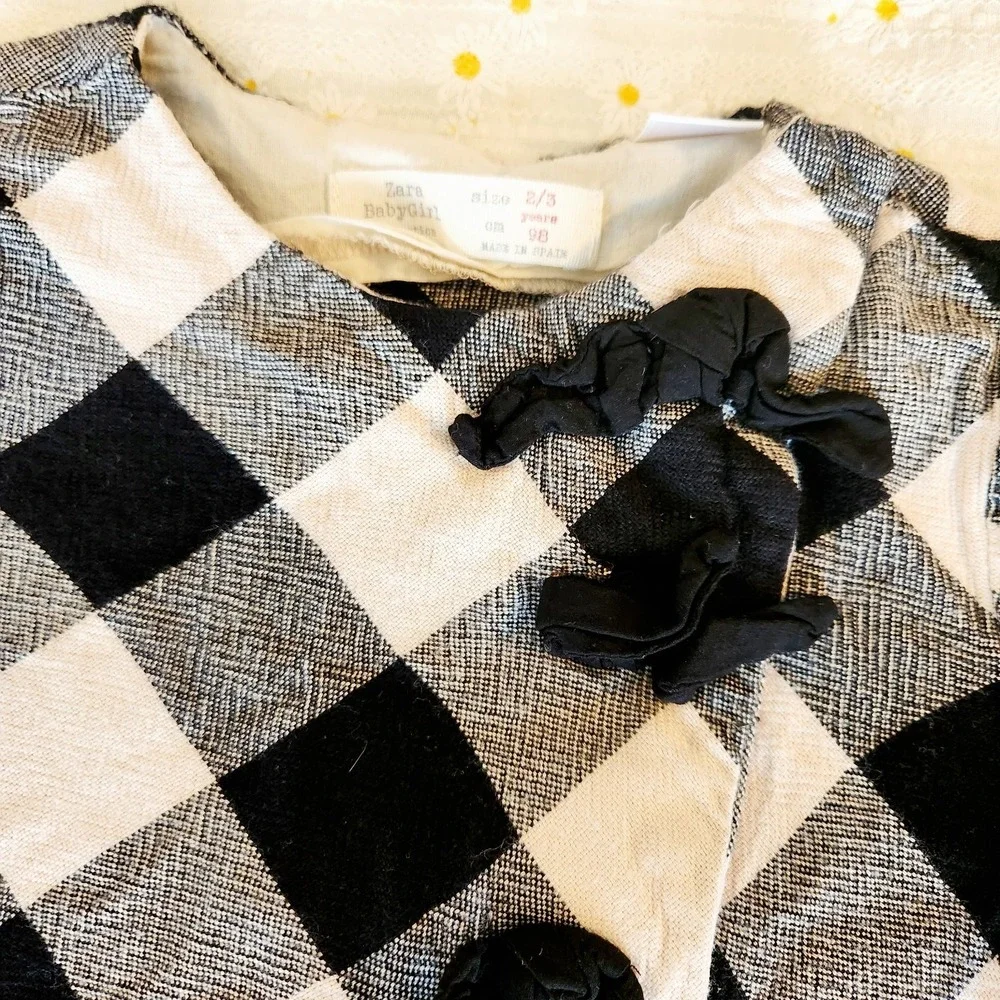 ZARA‎ Black and White Checkered Long Sleeve Dress - Size: 2-3 Years (98cm)